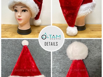 Nón Noel vải nhung xịn viền lông thú [Cao cấp - ĐK 32cm] NON-X-05